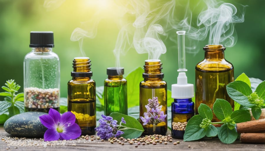 Natural wellness vaping ingredients including lavender, chamomile, and essential oil formulations
