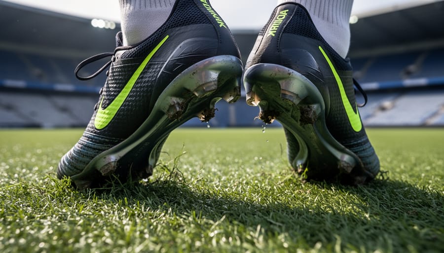 Under Armour football cleats on a turf football field